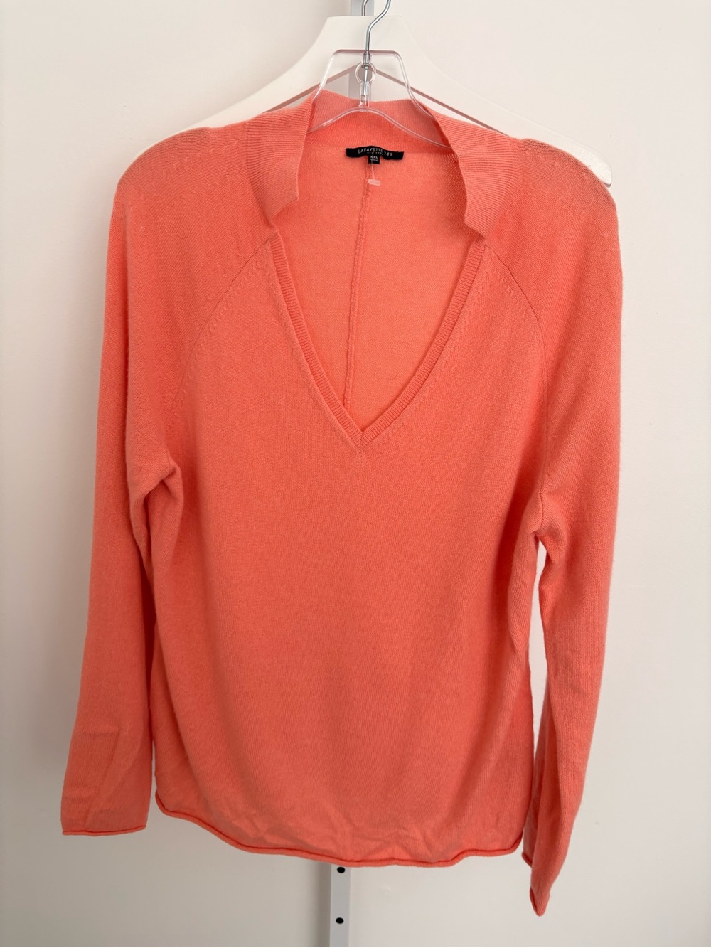 Lafayette 148 New York Coral-Orange V-Neck Sweater
